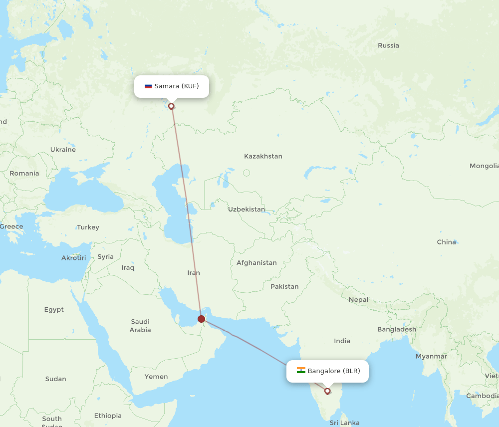 Samara - Bengaluru route map and flight paths