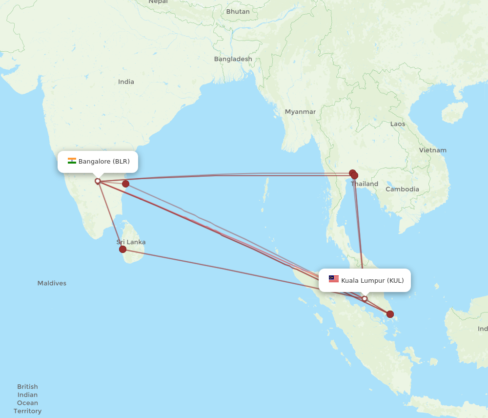 BLR to KUL flights and routes map