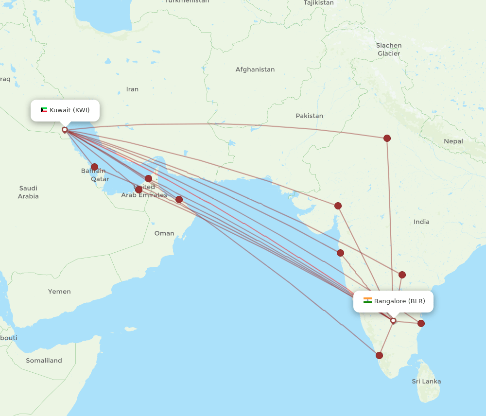 BLR to KWI flights and routes map