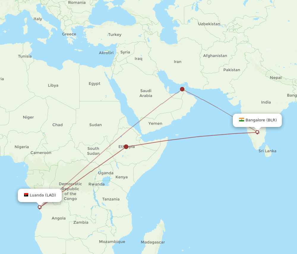 BLR-LAD flight routes