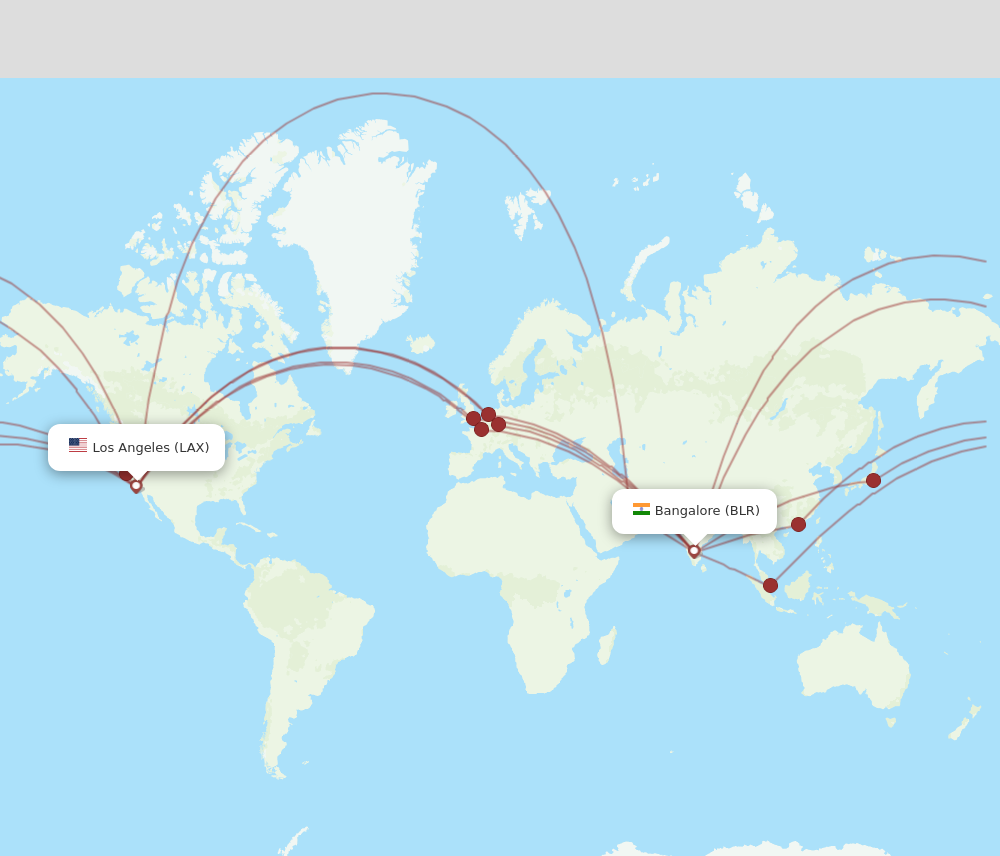 BLR to LAX flights and routes map
