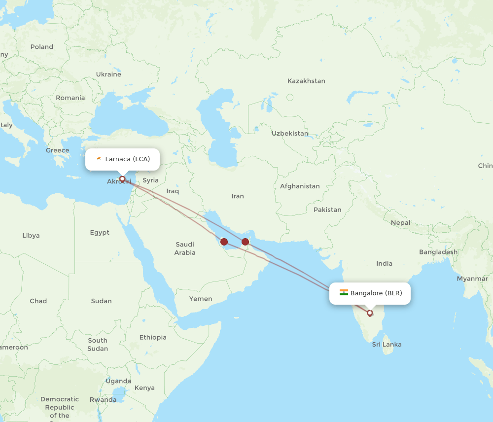 BLR-LCA flight routes