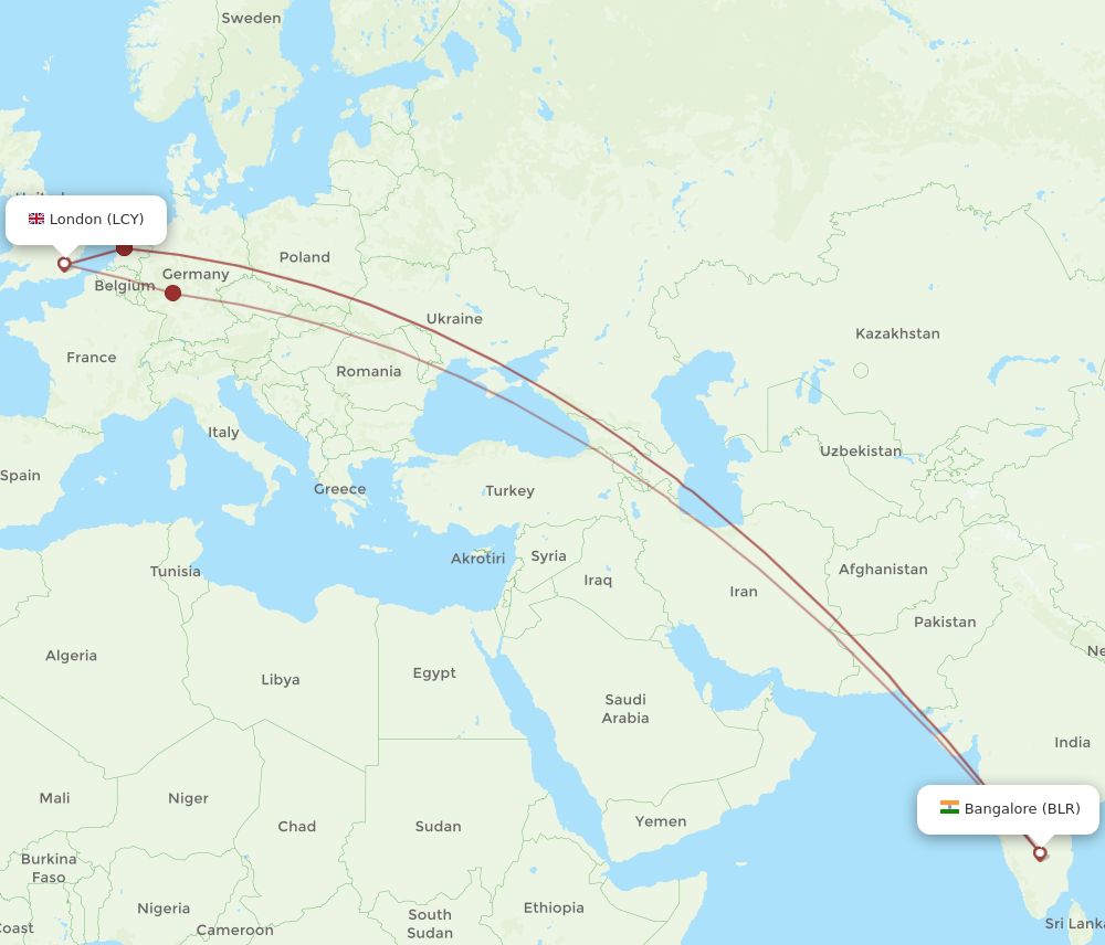 BLR to LCY flights and routes map