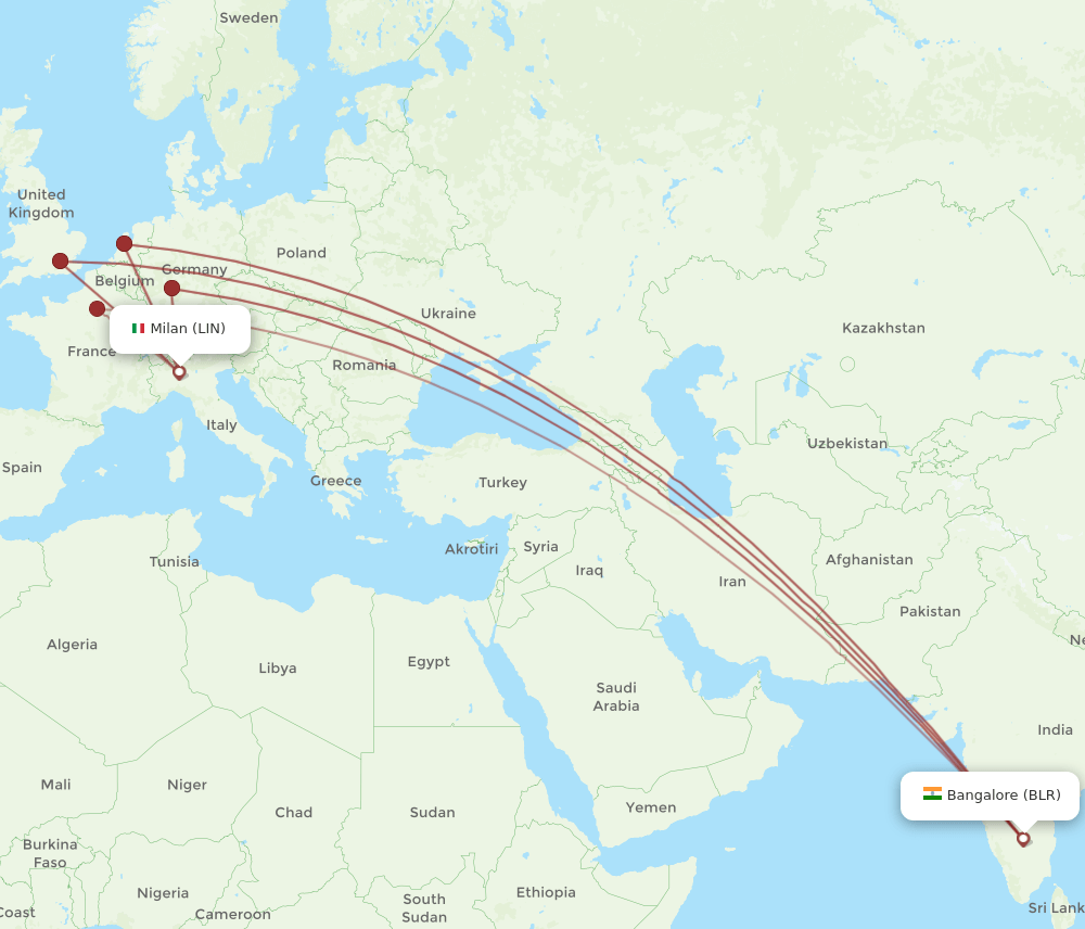 BLR-LIN flight routes