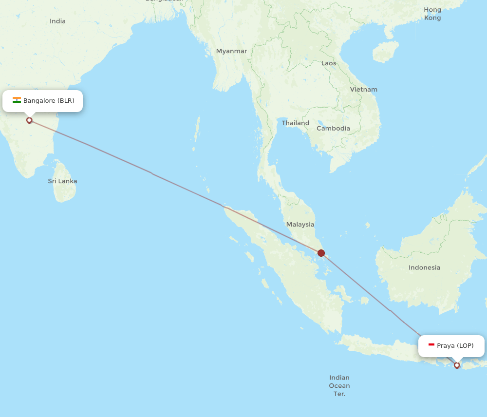 BLR to LOP flights and routes map