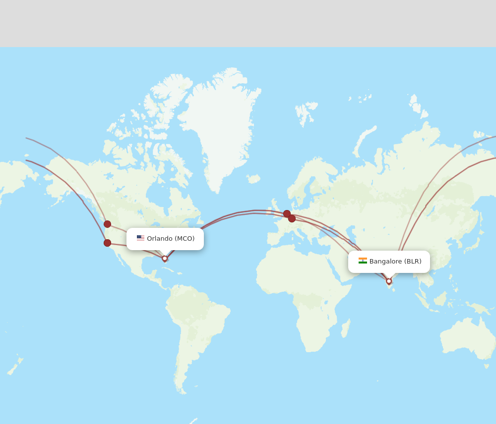 BLR to MCO flights and routes map