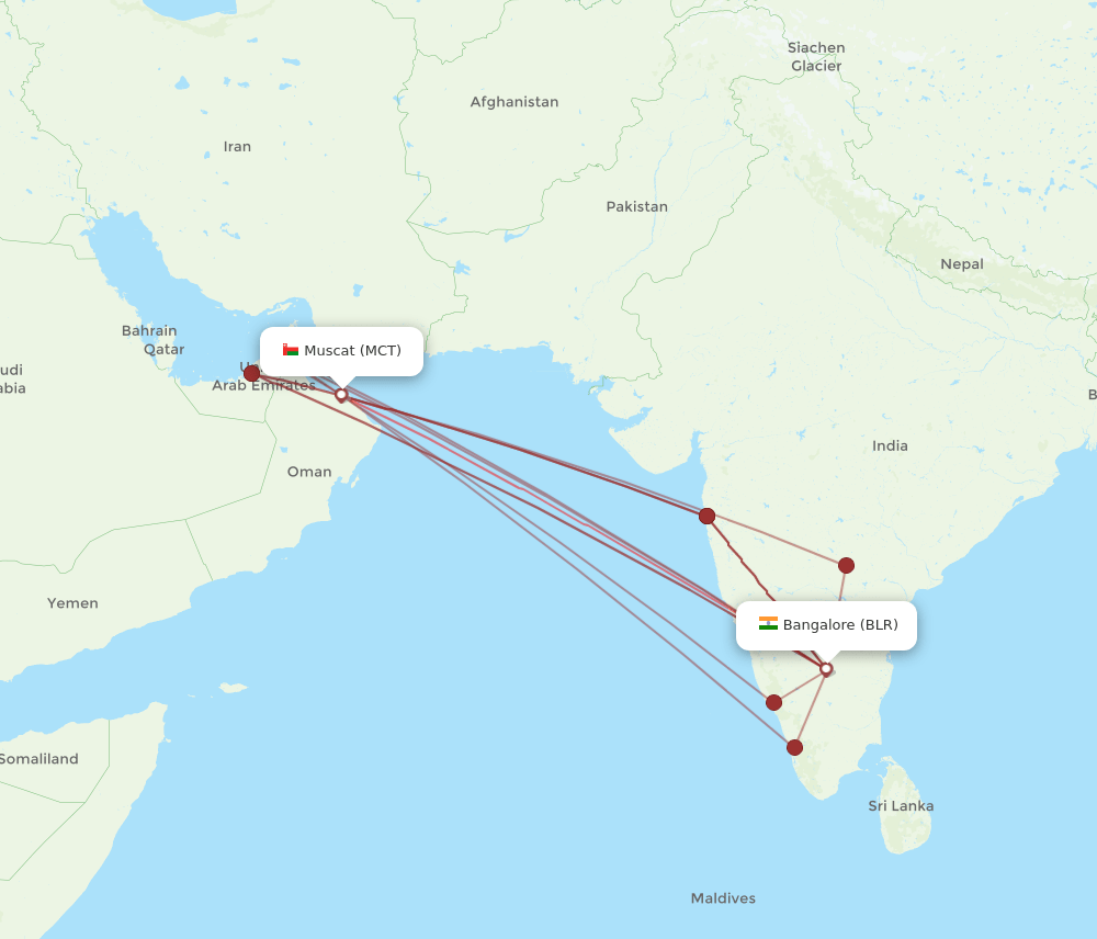 BLR-MCT flight routes
