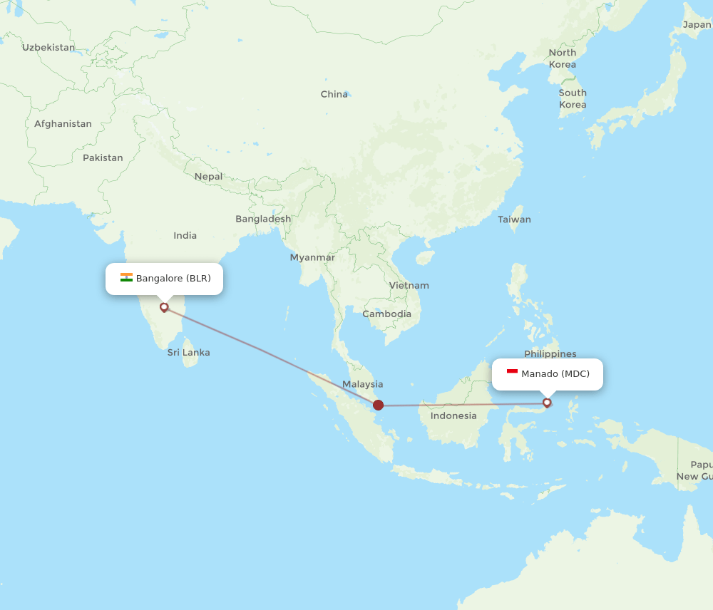 BLR to MDC flights and routes map