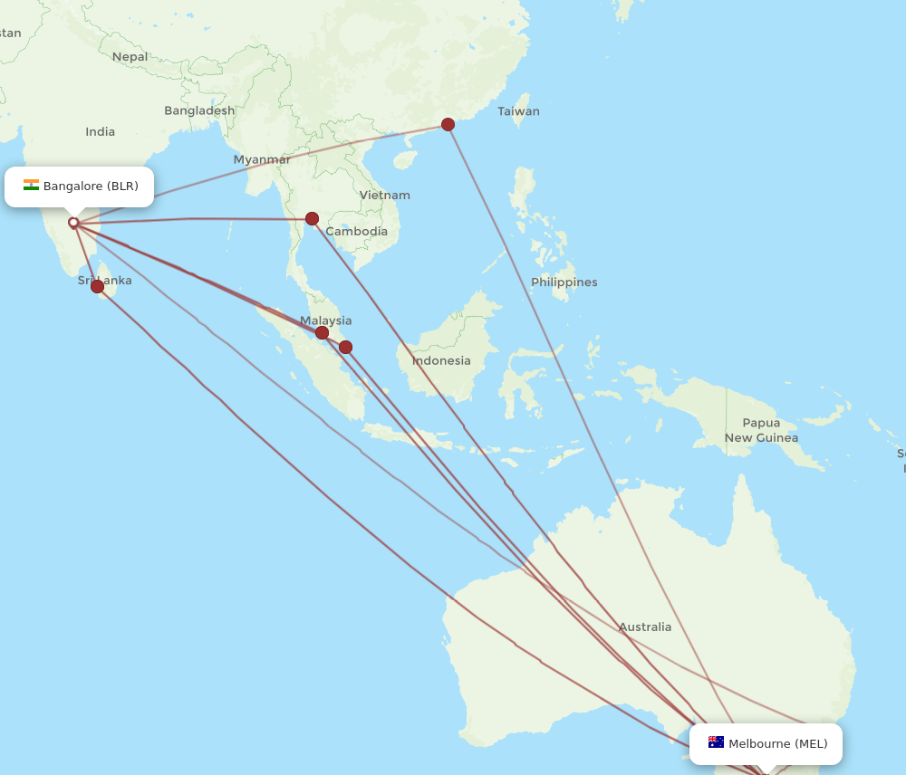 BLR to MEL flights and routes map