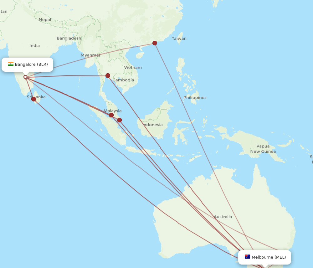 BLR-MEL flight routes