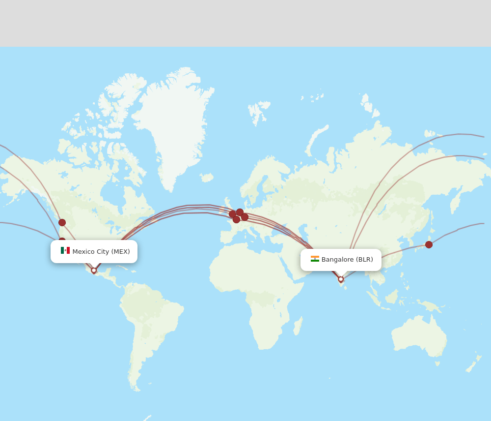 BLR-MEX flight routes