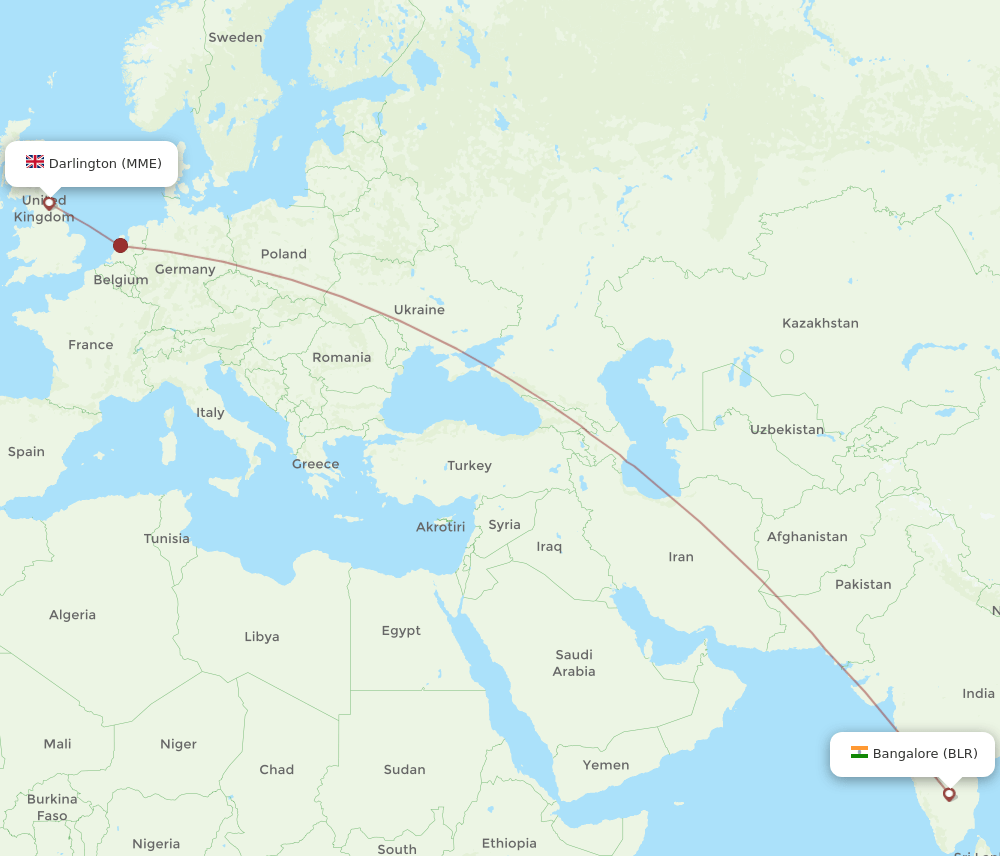BLR to MME flights and routes map