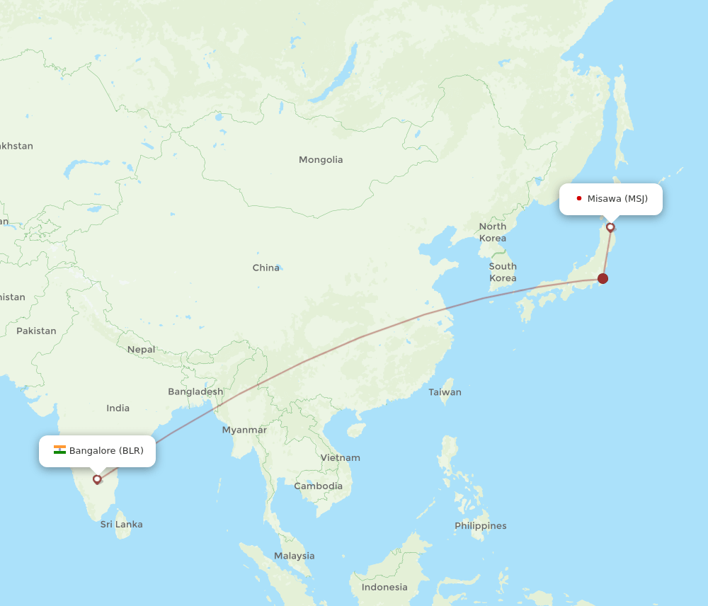 BLR-MSJ flight routes