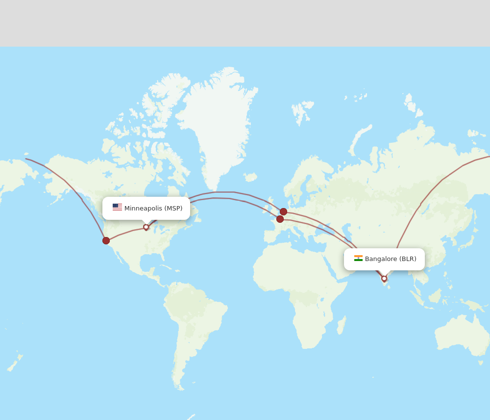 BLR to MSP flights and routes map