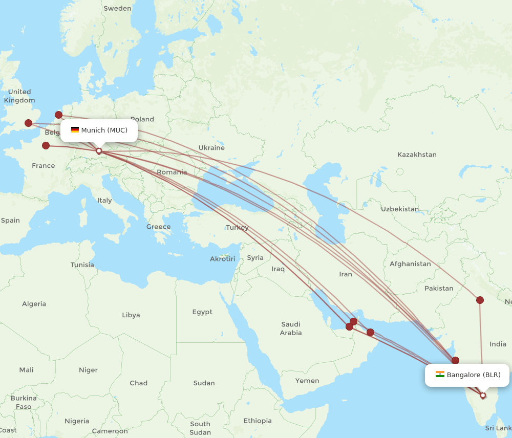 BLR-MUC flight routes