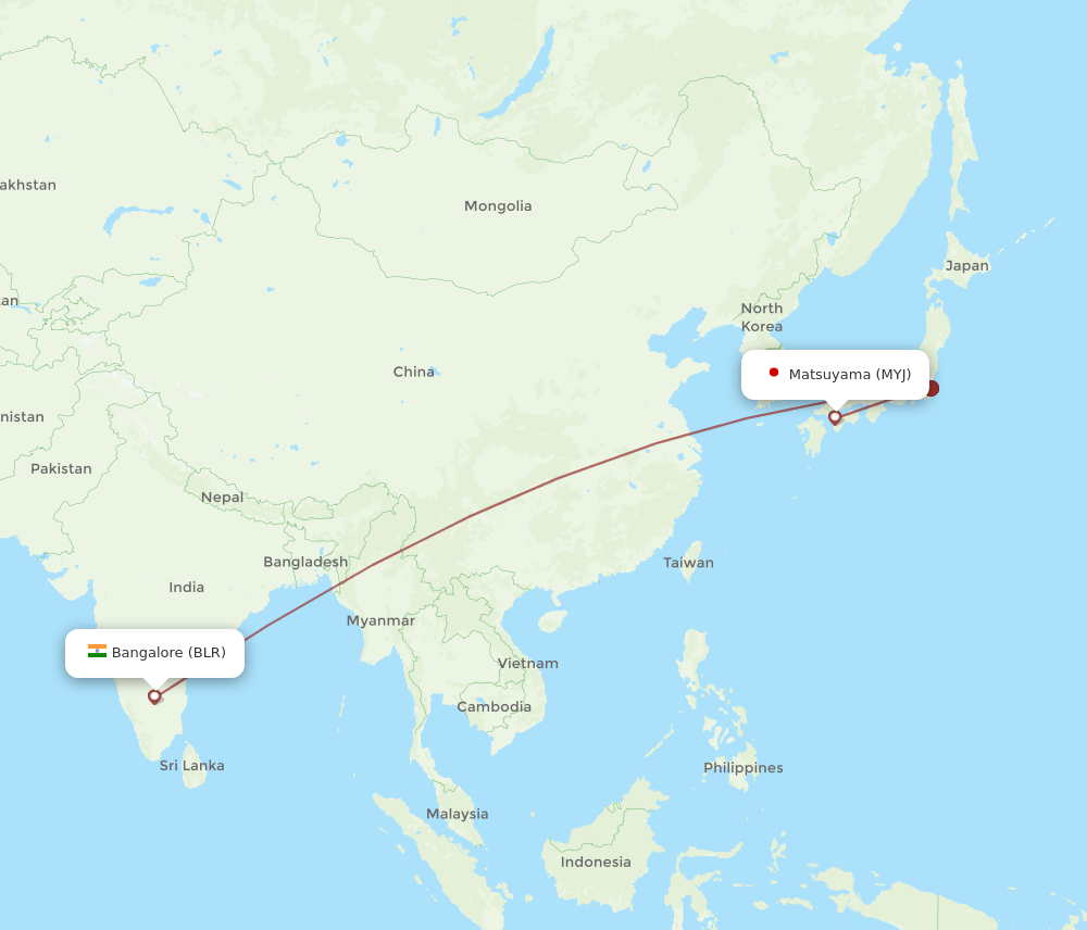 BLR-MYJ flight routes