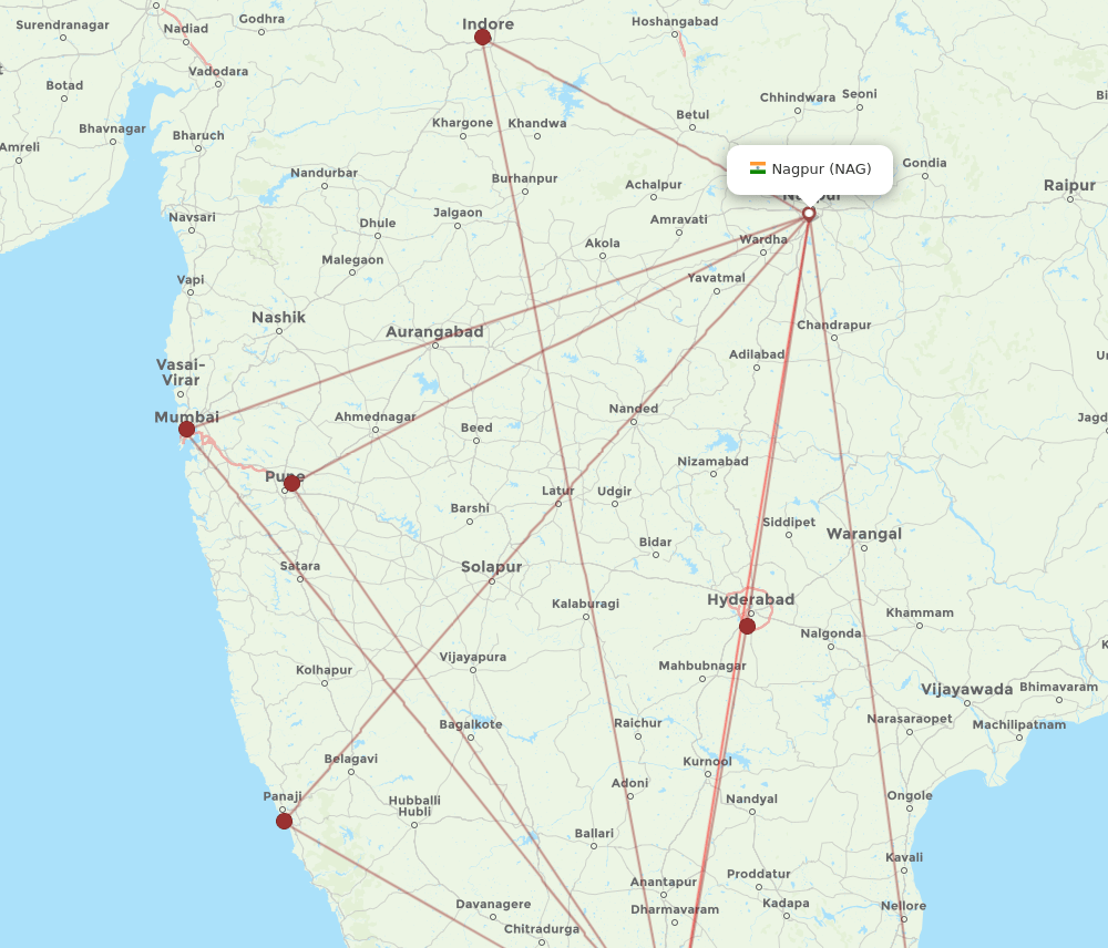 BLR-NAG flight routes