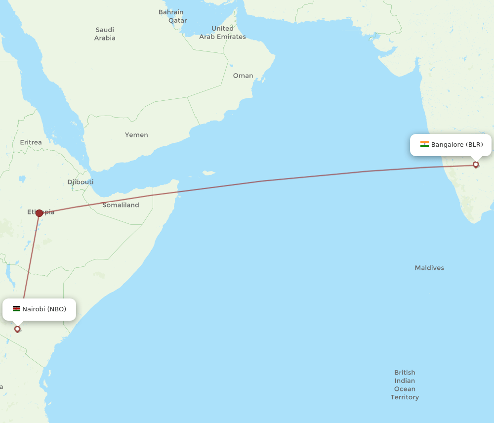 BLR-NBO flight routes