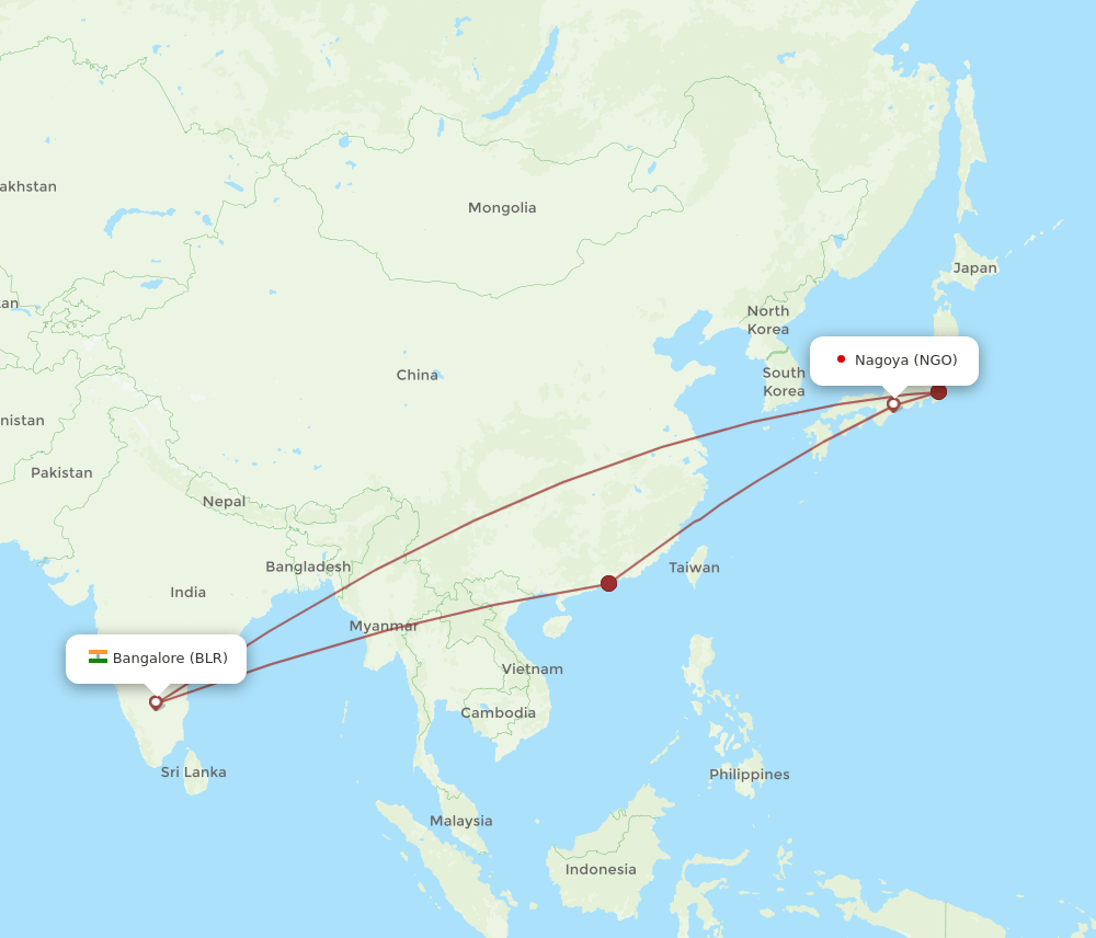 BLR to NGO flights and routes map