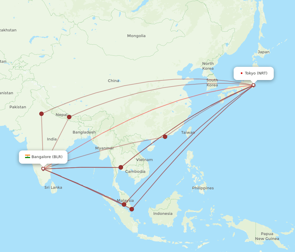 BLR-NRT flight routes
