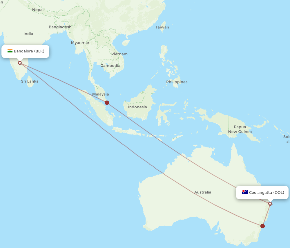 BLR to OOL flights and routes map