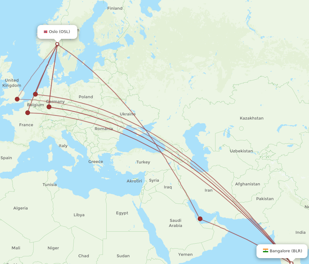 BLR-OSL flight routes