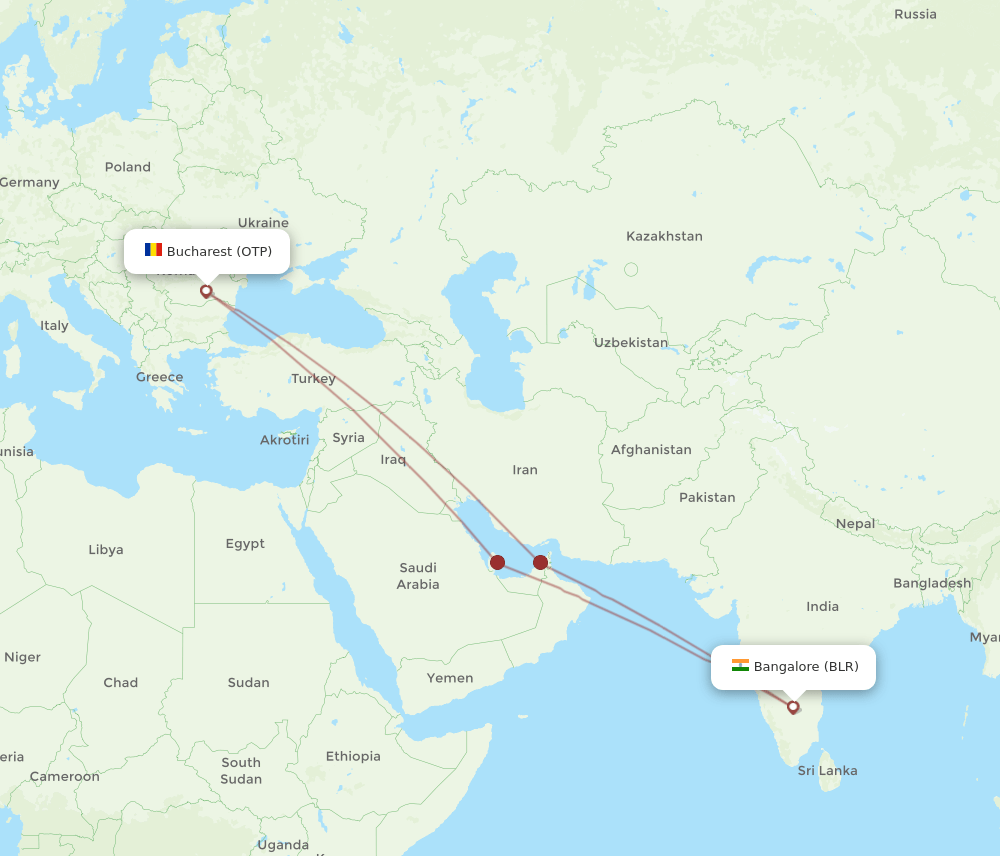 BLR-OTP flight routes