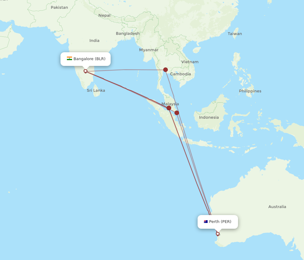 BLR-PER flight routes