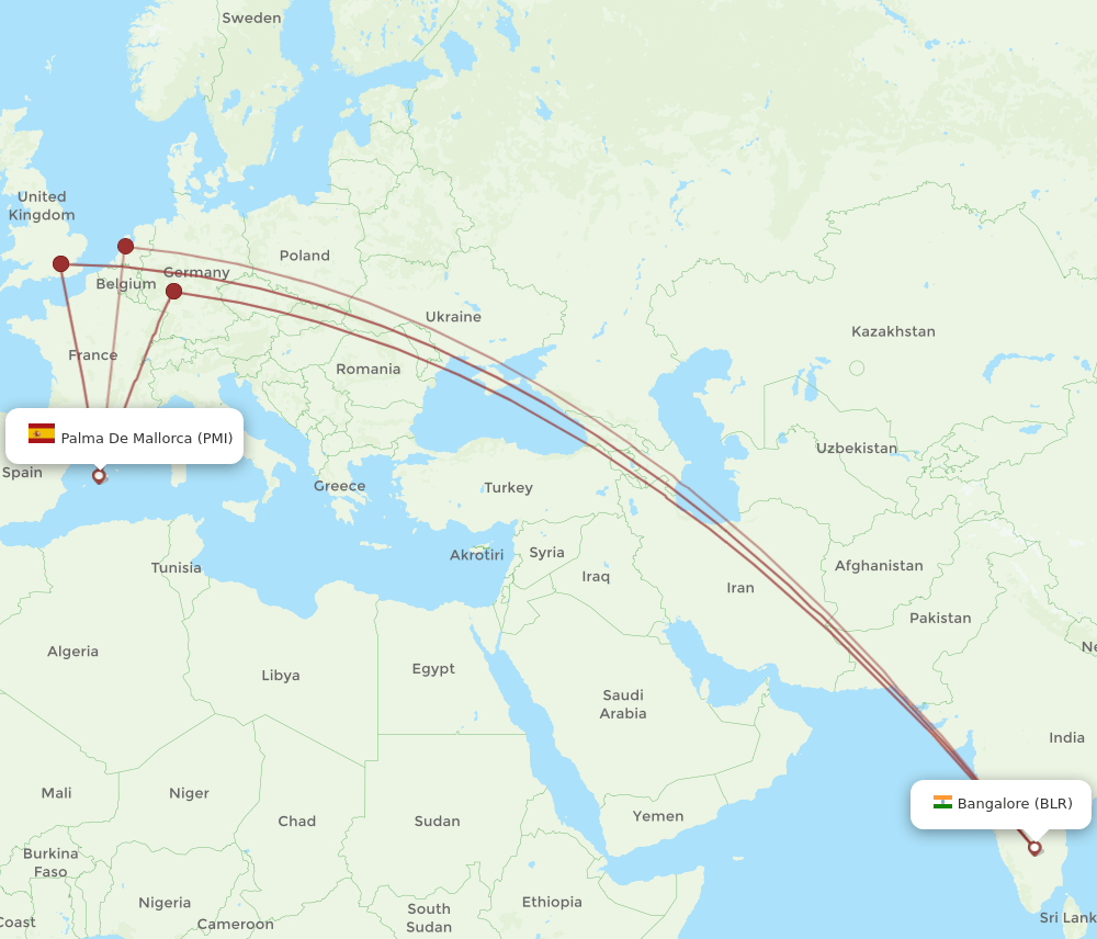 BLR-PMI flight routes