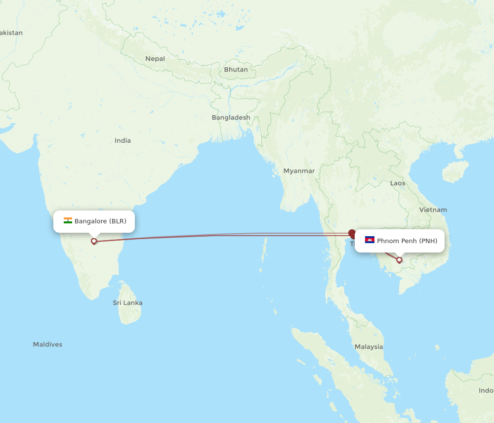 BLR-PNH flight routes