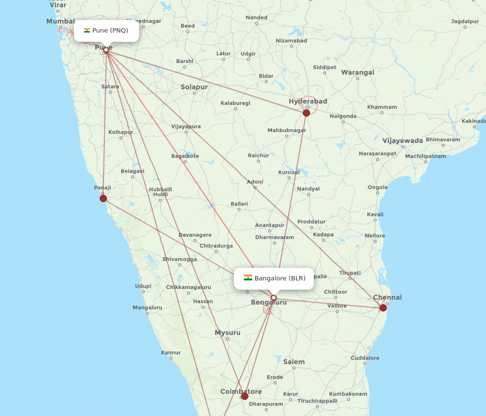 BLR to PNQ flights and routes map