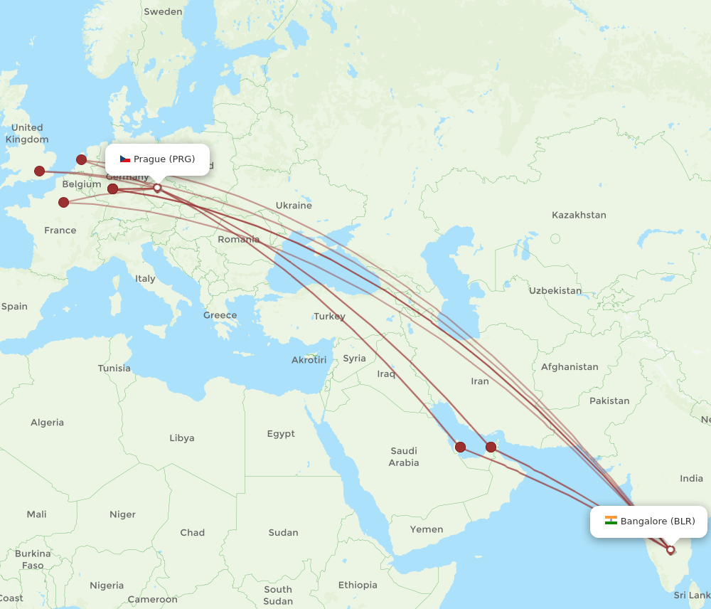 BLR-PRG flight routes