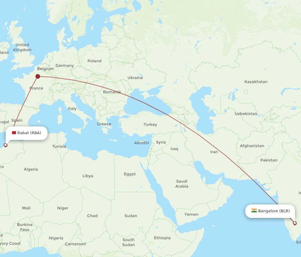 BLR-RBA flight routes