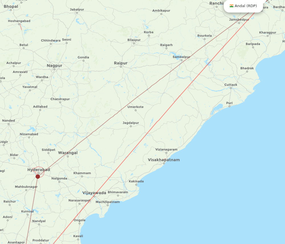 BLR-RDP flight routes