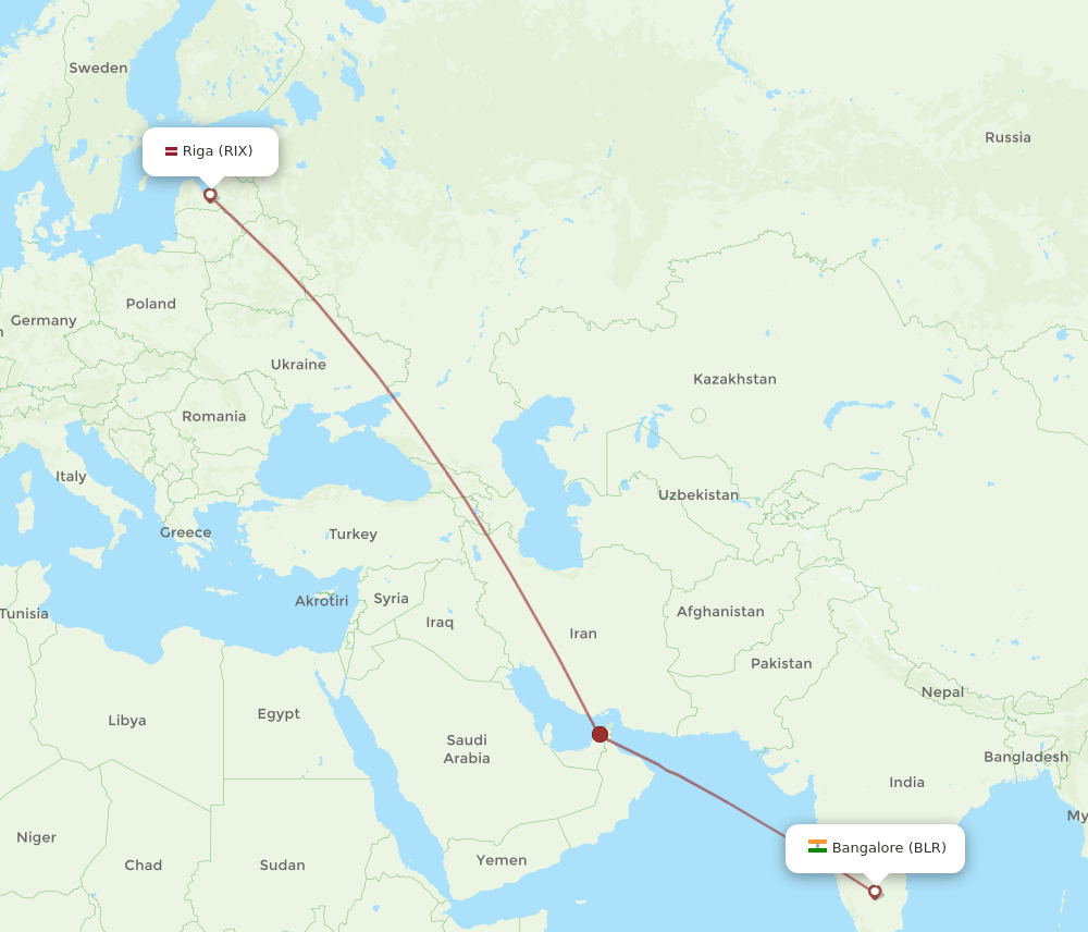 BLR-RIX flight routes