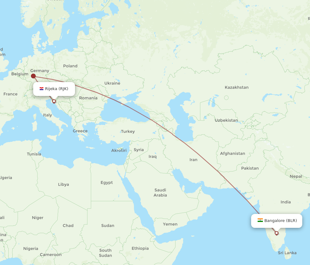 BLR-RJK flight routes