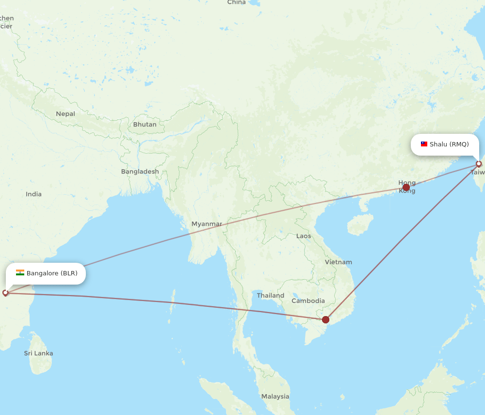 BLR to RMQ flights and routes map