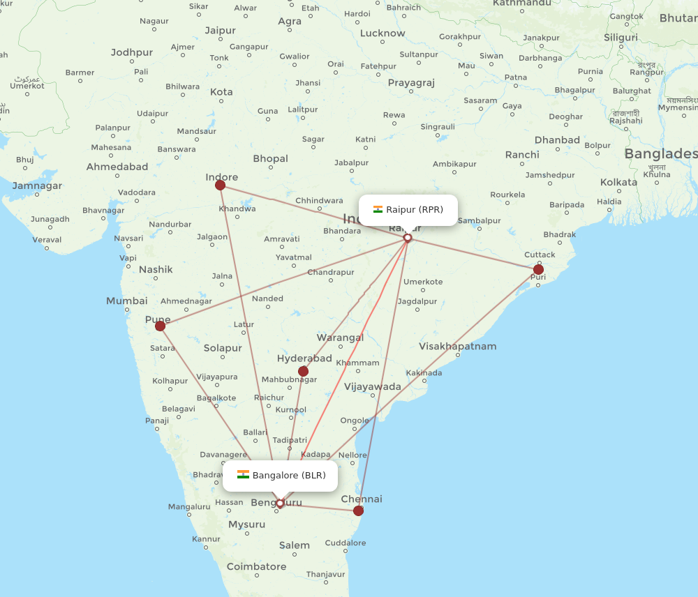 BLR to RPR flights and routes map
