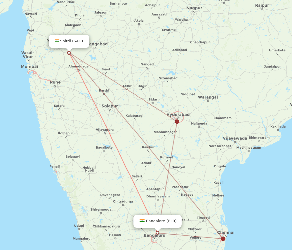 BLR-SAG flight routes