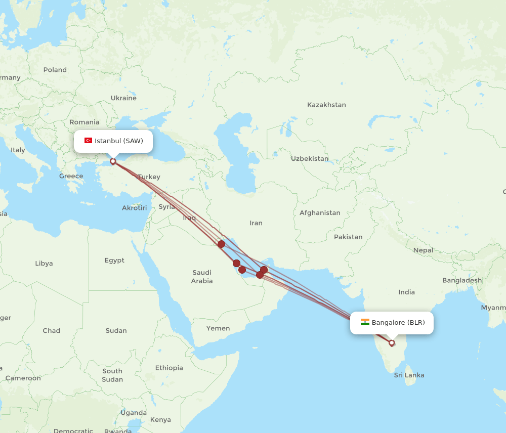 BLR-SAW flight routes
