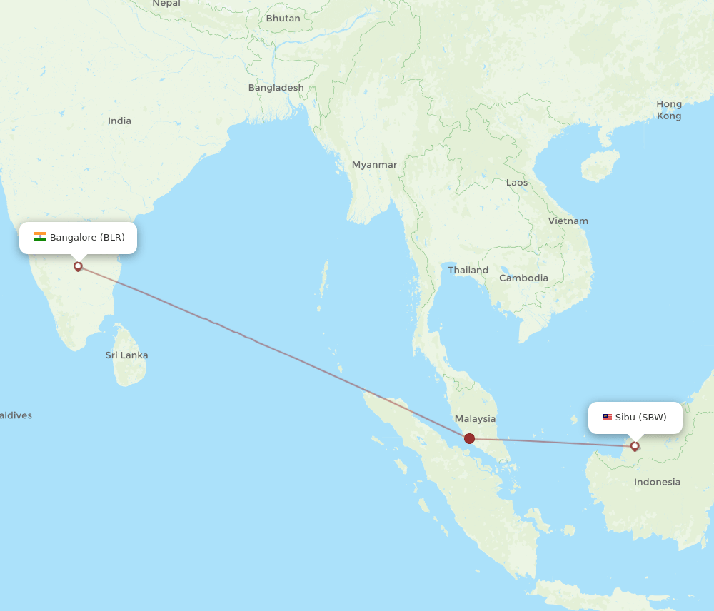 BLR-SBW flight routes