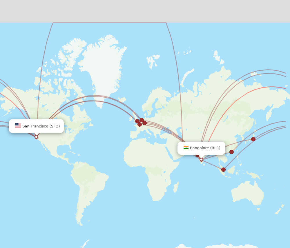 BLR to SFO flights and routes map