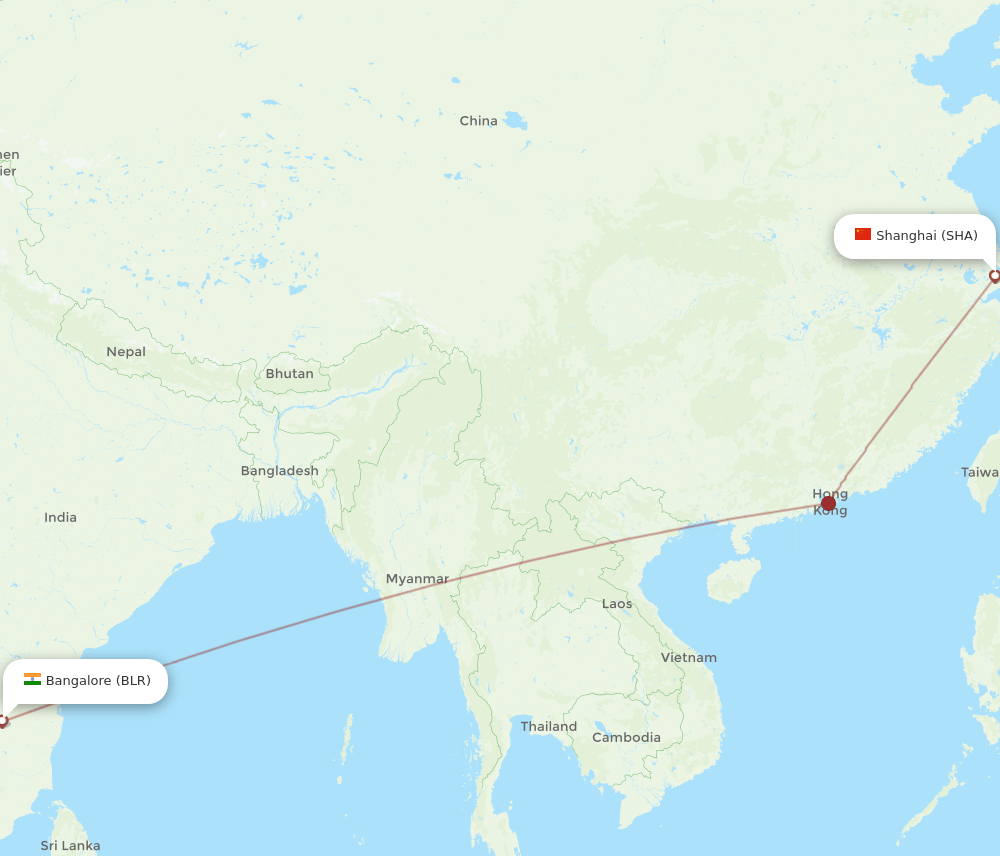 BLR to SHA flights and routes map