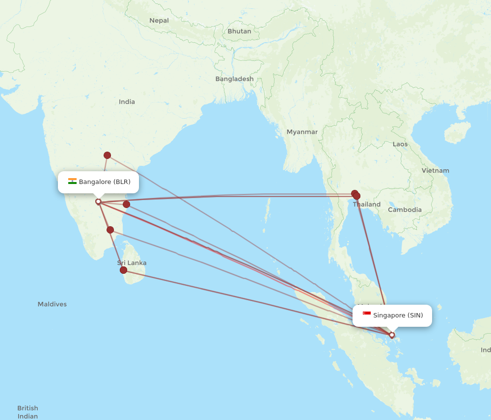 BLR to SIN flights and routes map