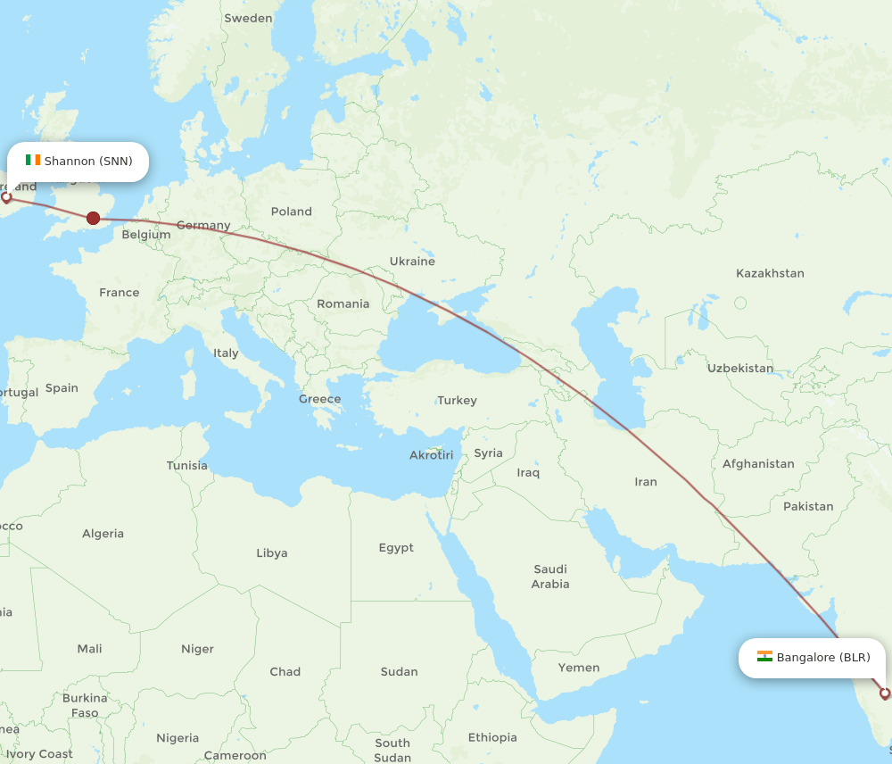 BLR-SNN flight routes