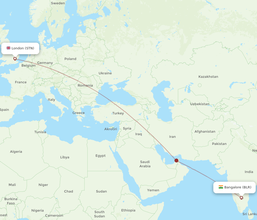 BLR to STN flights and routes map