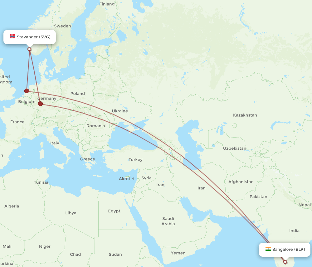 BLR-SVG flight routes
