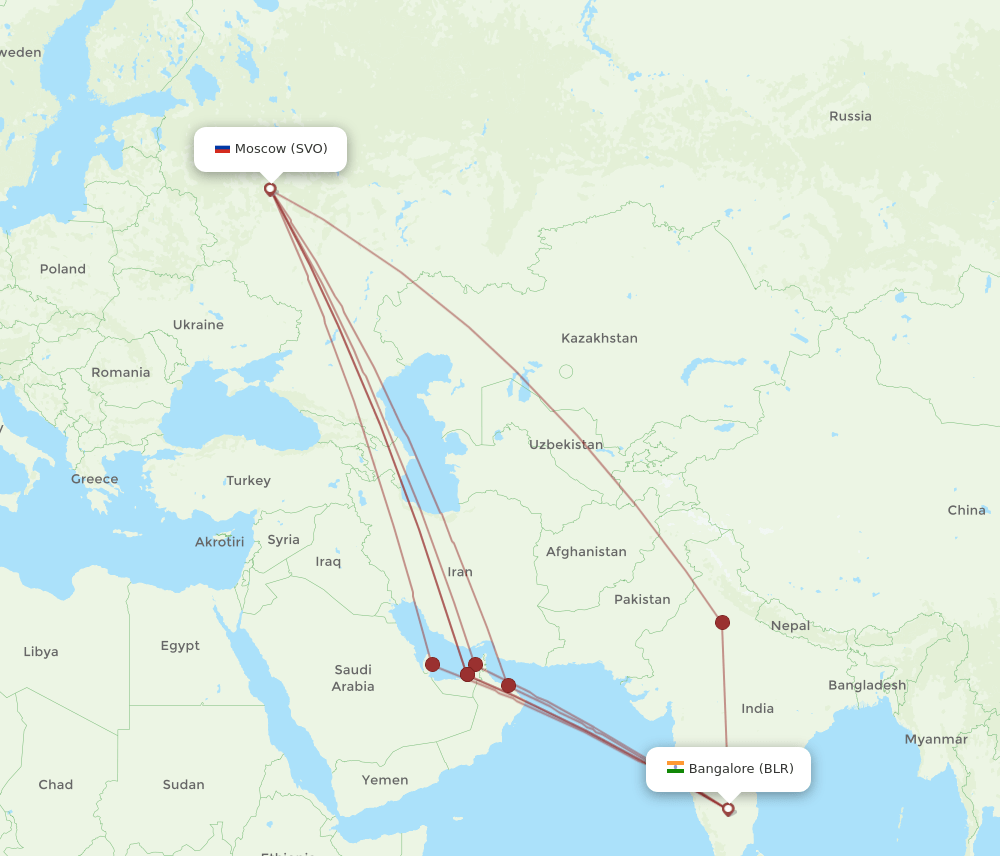 BLR-SVO flight routes