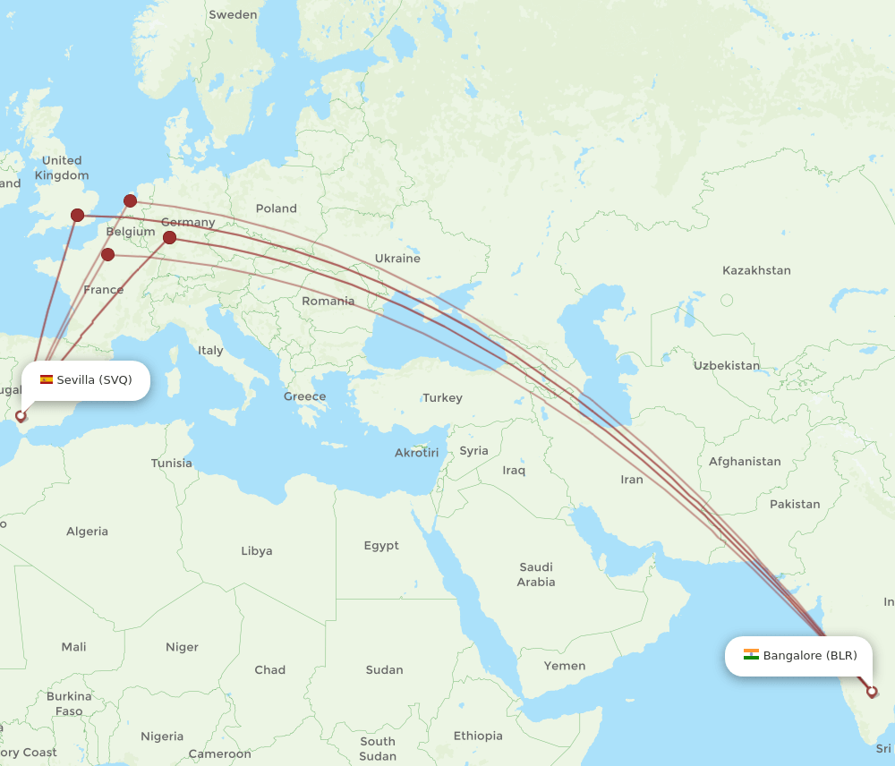 BLR-SVQ flight routes
