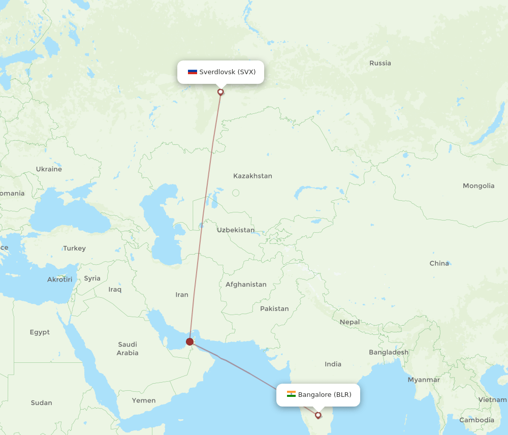 BLR-SVX flight routes